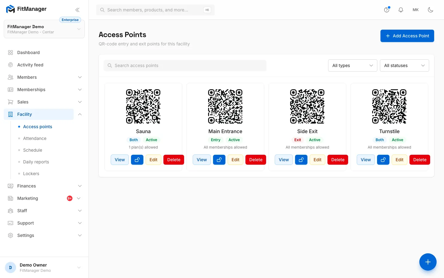 Step 7: The door appears with its QR code, type, status and the plans it allows.