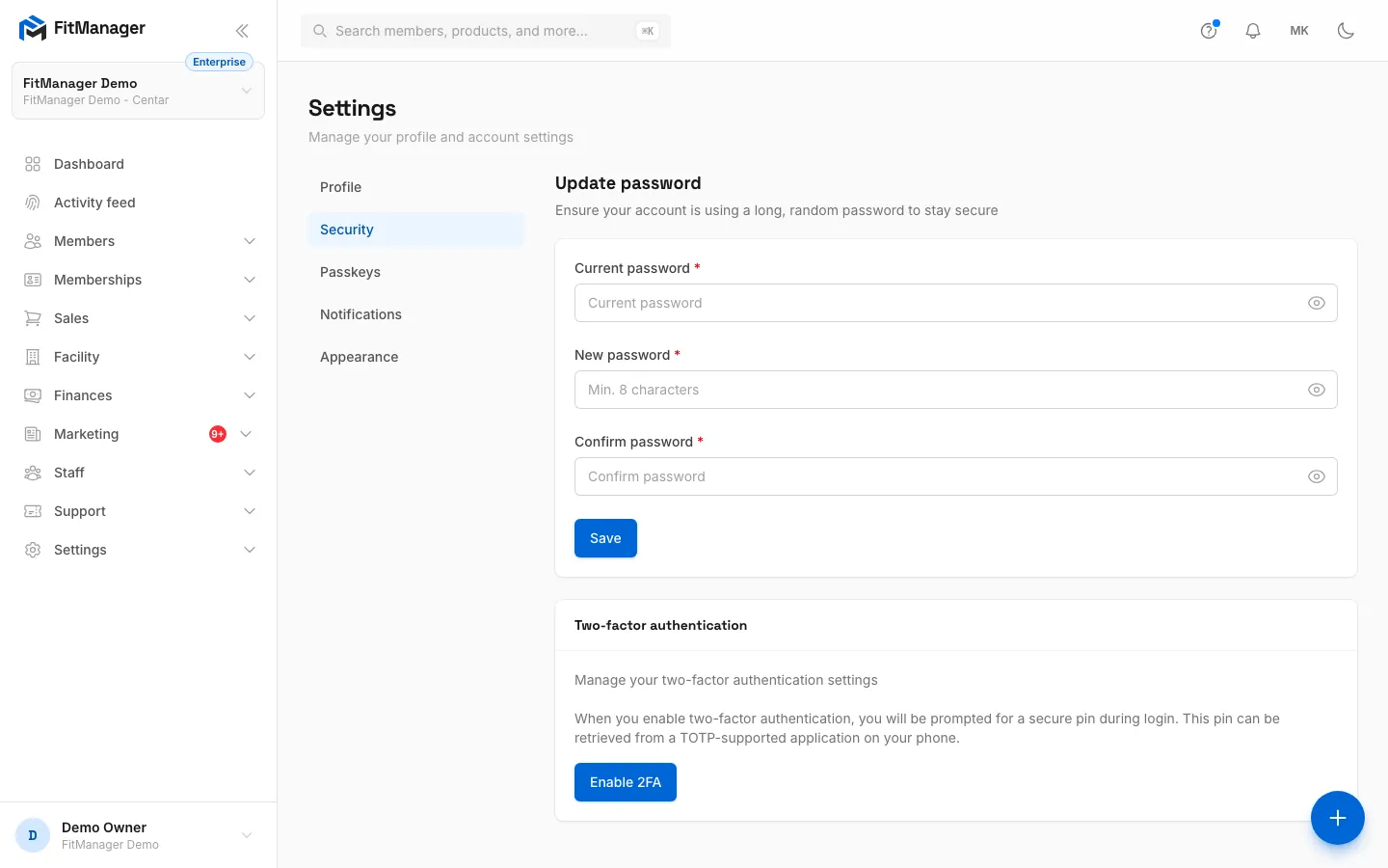 Step 6: Click Enable 2FA and scan the QR code with an authenticator app.