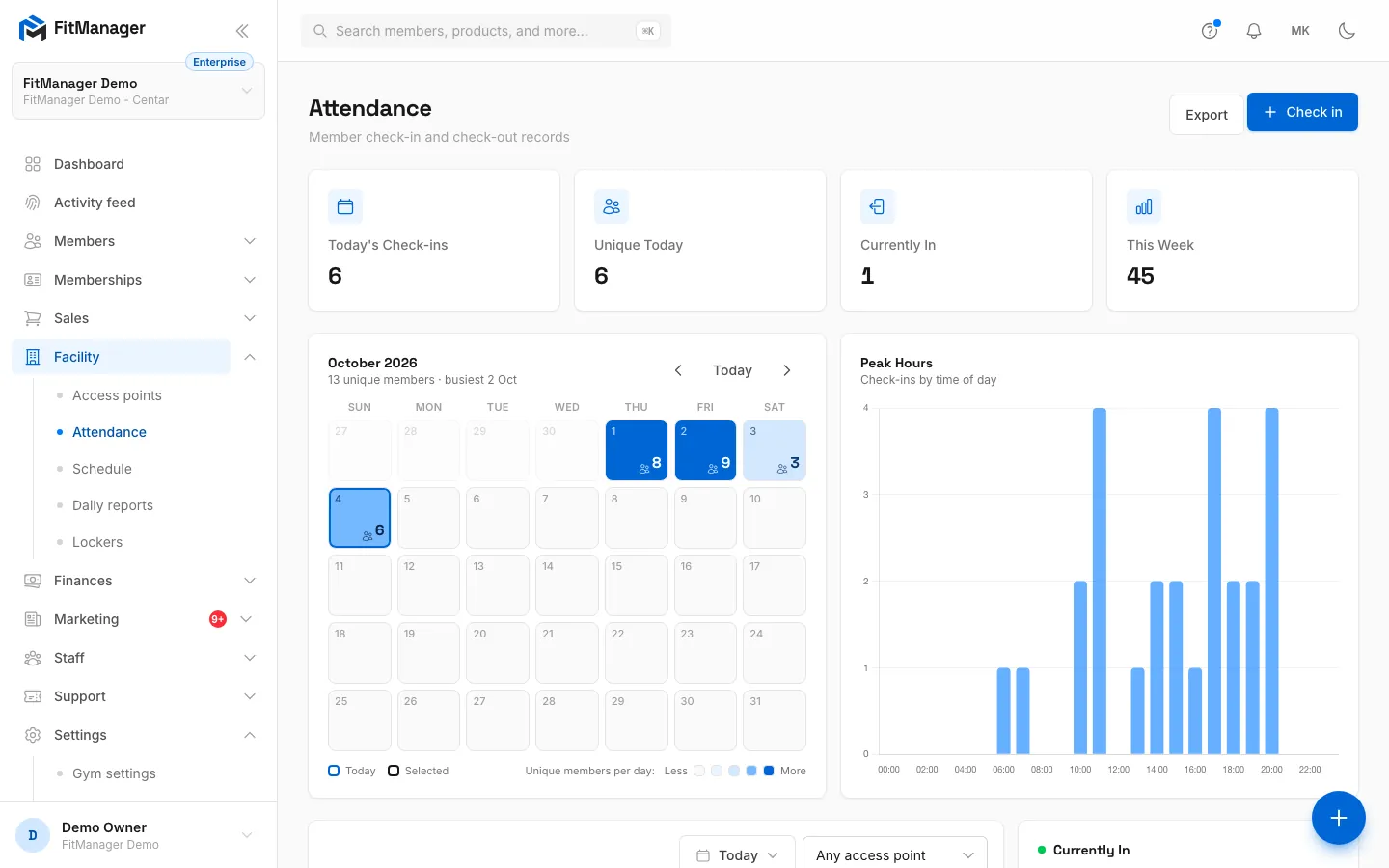 Step 1: On the Attendance page, click Check in.