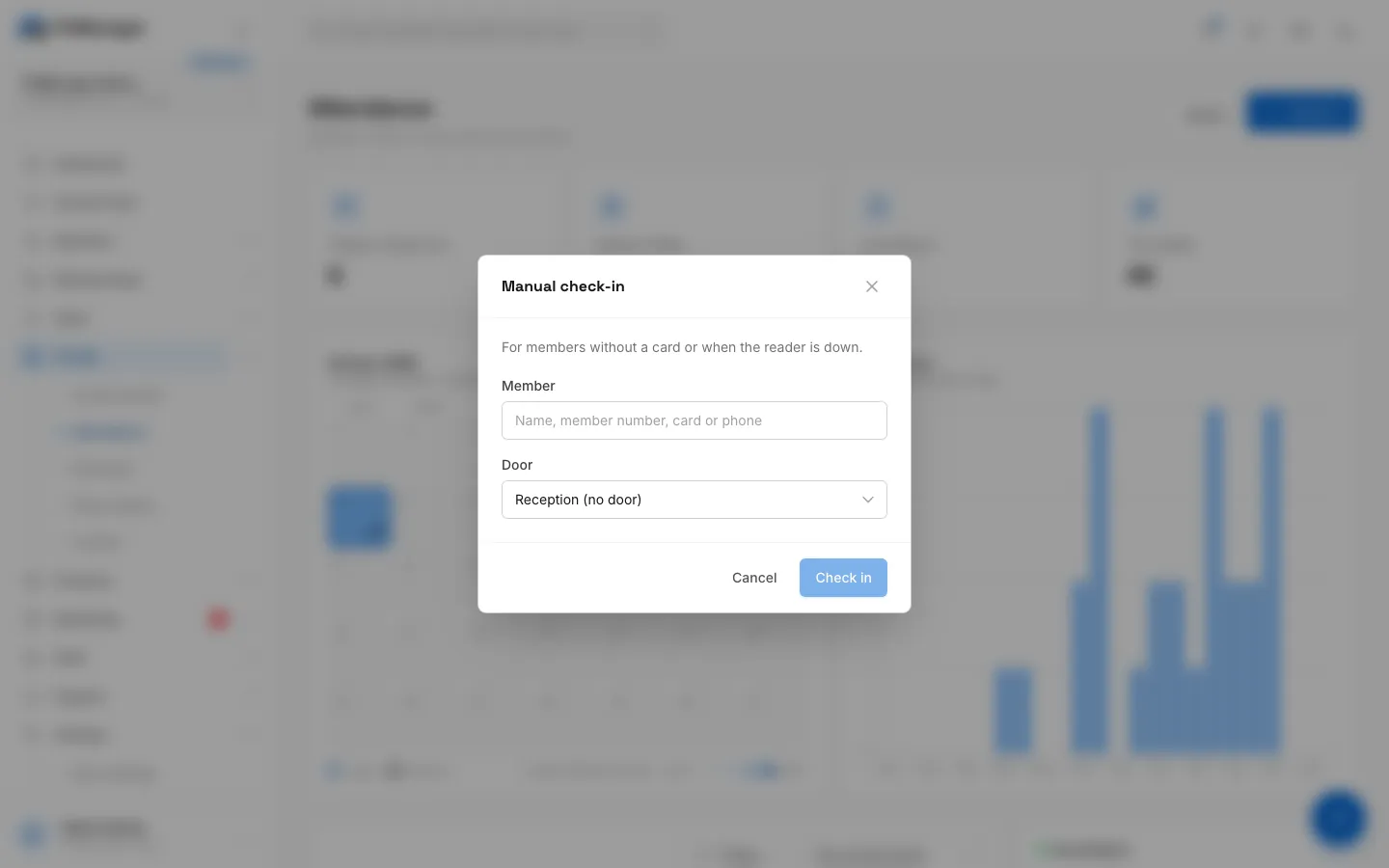 Step 2: Search by name, member number, card or phone. Only active members are listed.