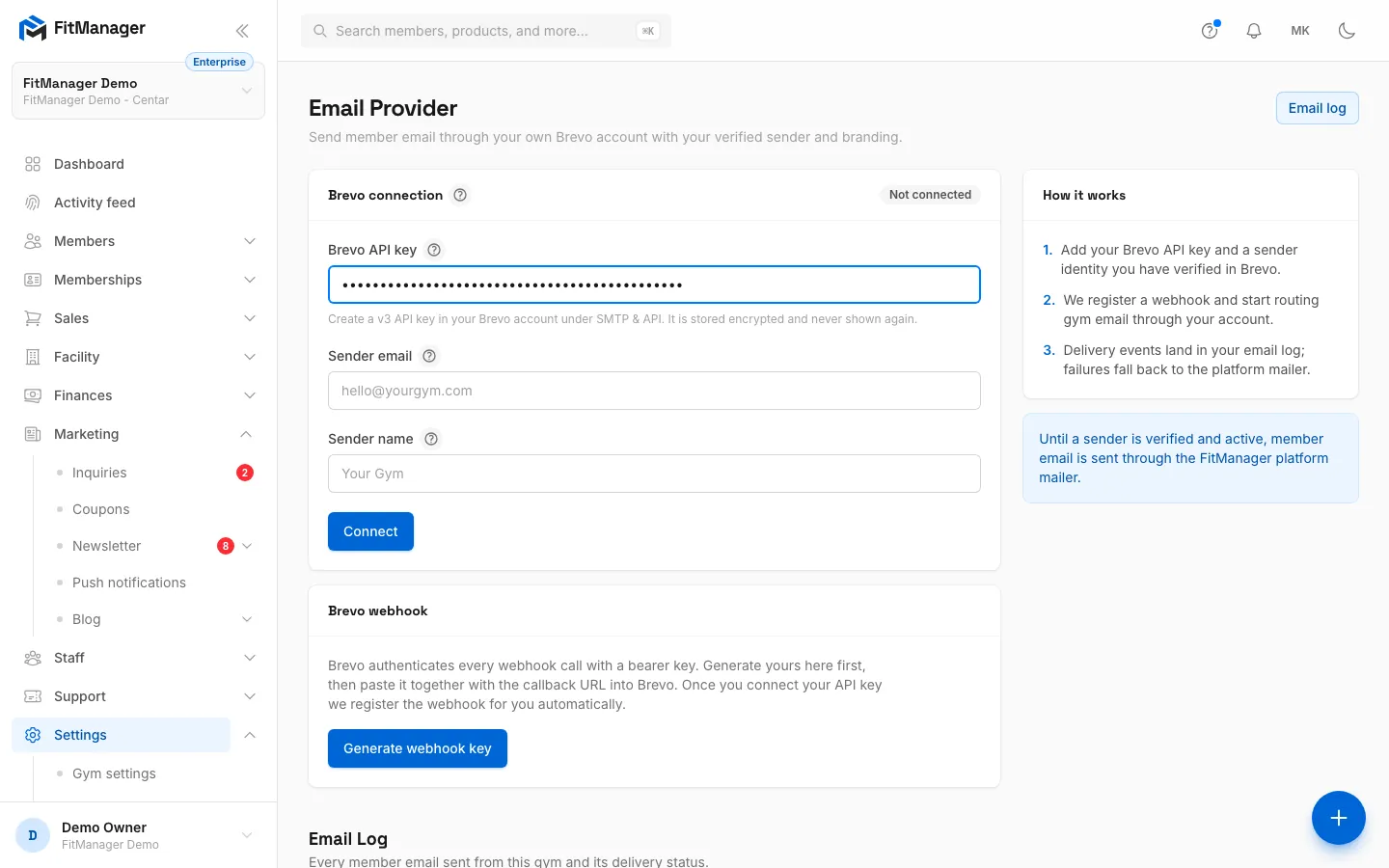 Step 3: Enter the sender email exactly as it is verified in Brevo.