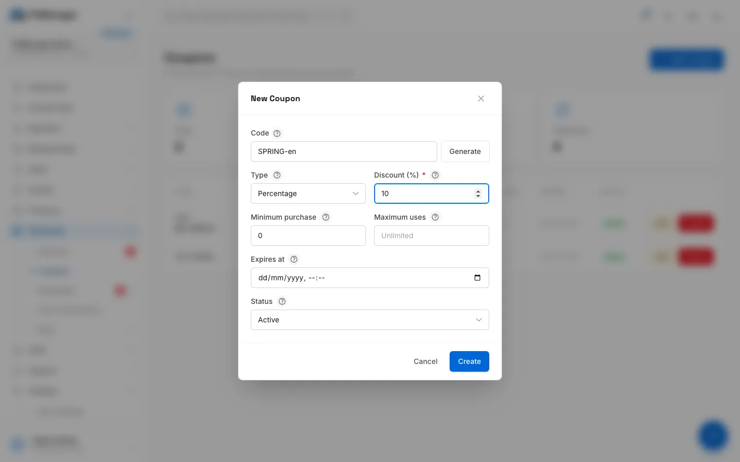 Step 5: Optionally, set the smallest sale the coupon works on.