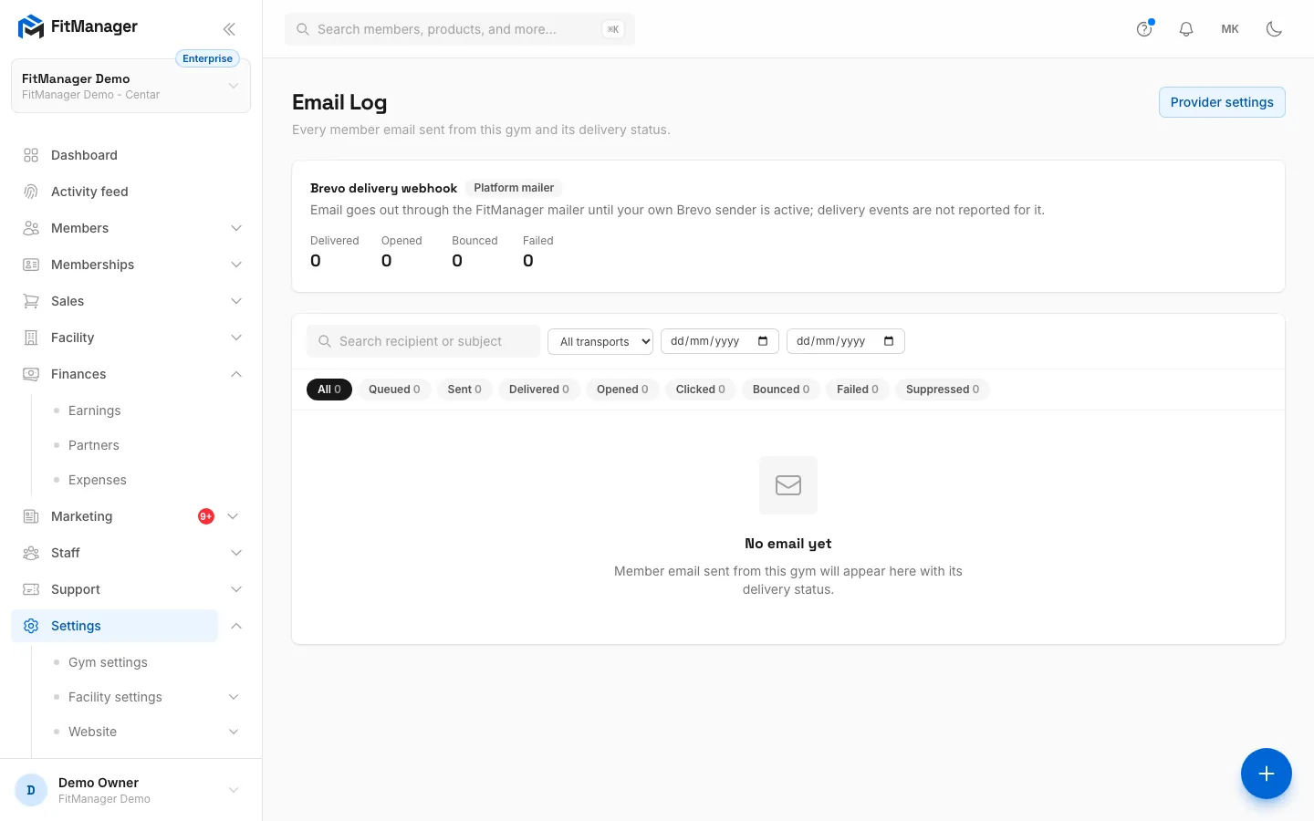 Step 2: The Brevo delivery webhook card tells you whether Brevo reports deliveries back, with totals for delivered, opened, bounced and failed.