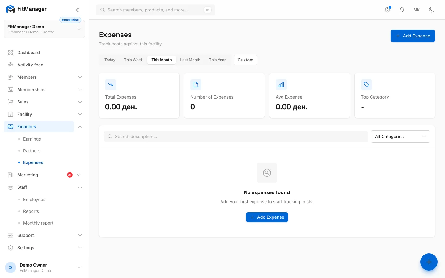 Step 1: Under Finances, Expenses, click Add Expense.