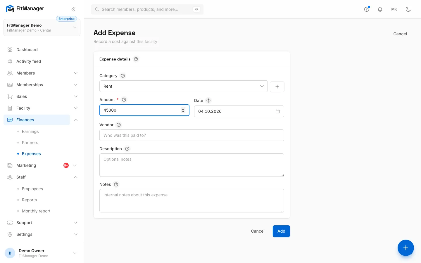 Step 6: Add who you paid. The date is today unless you change it.