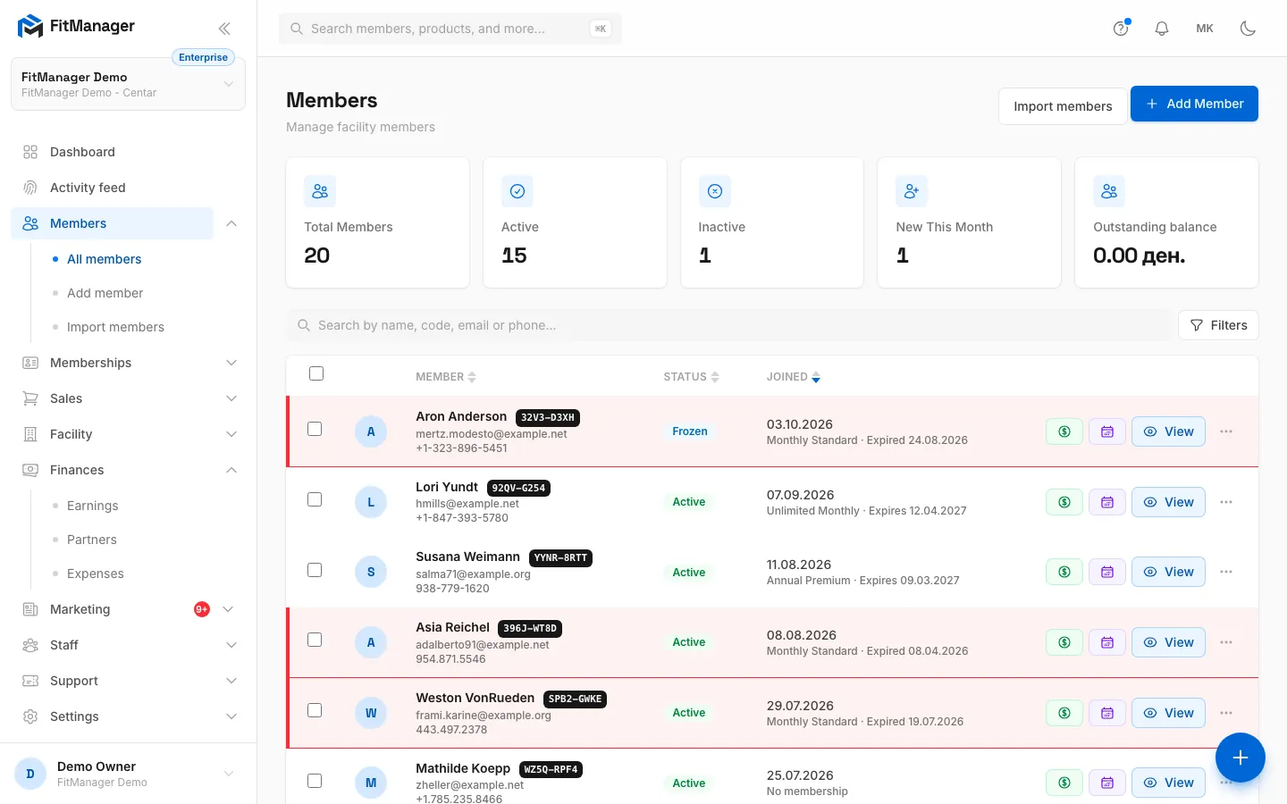 Step 1: On the Members page, tick the rows you want to export.