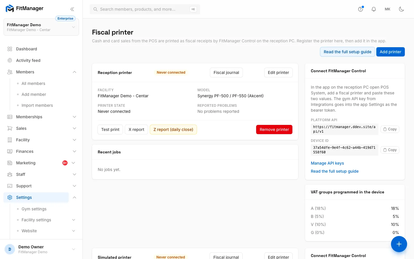 Step 8: Copy the Platform API and the Device id. You paste both into FitManager Control.