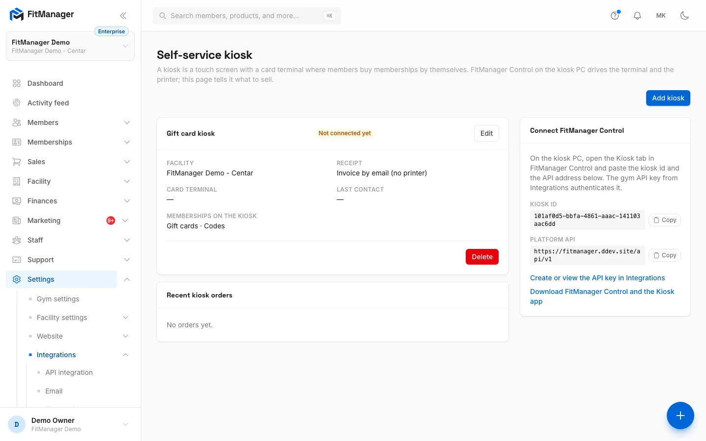 Step 10: The kiosk now sells gift cards. Each one sold shows up on the Gift cards page.