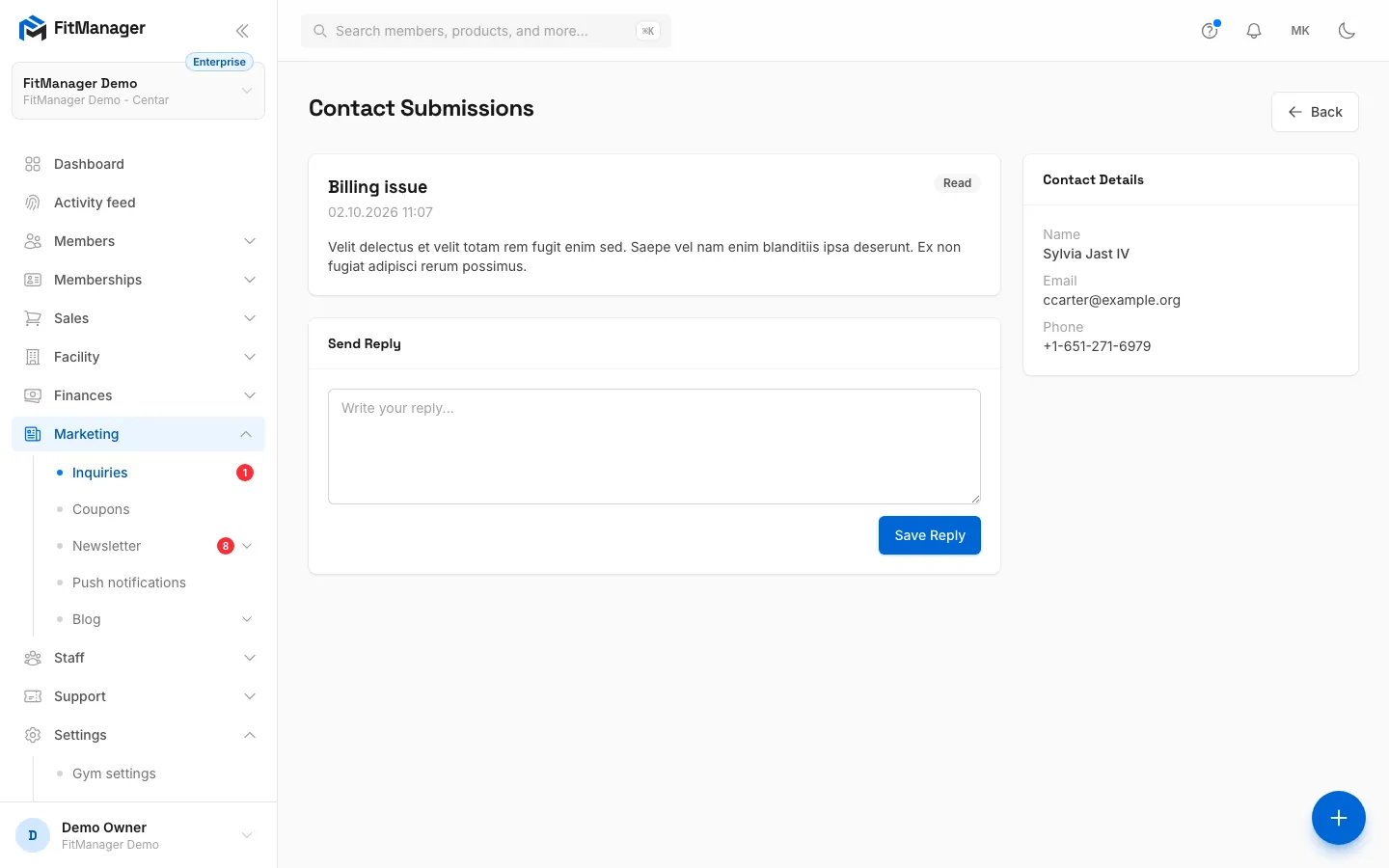 Step 2: The sender's name, email and phone are on the right. Click the email to write back from your mail app.