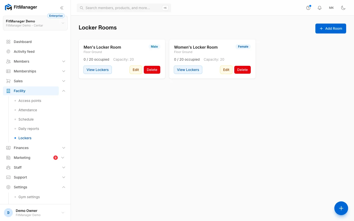 Step 1: On the Lockers page, click View Lockers on a room.
