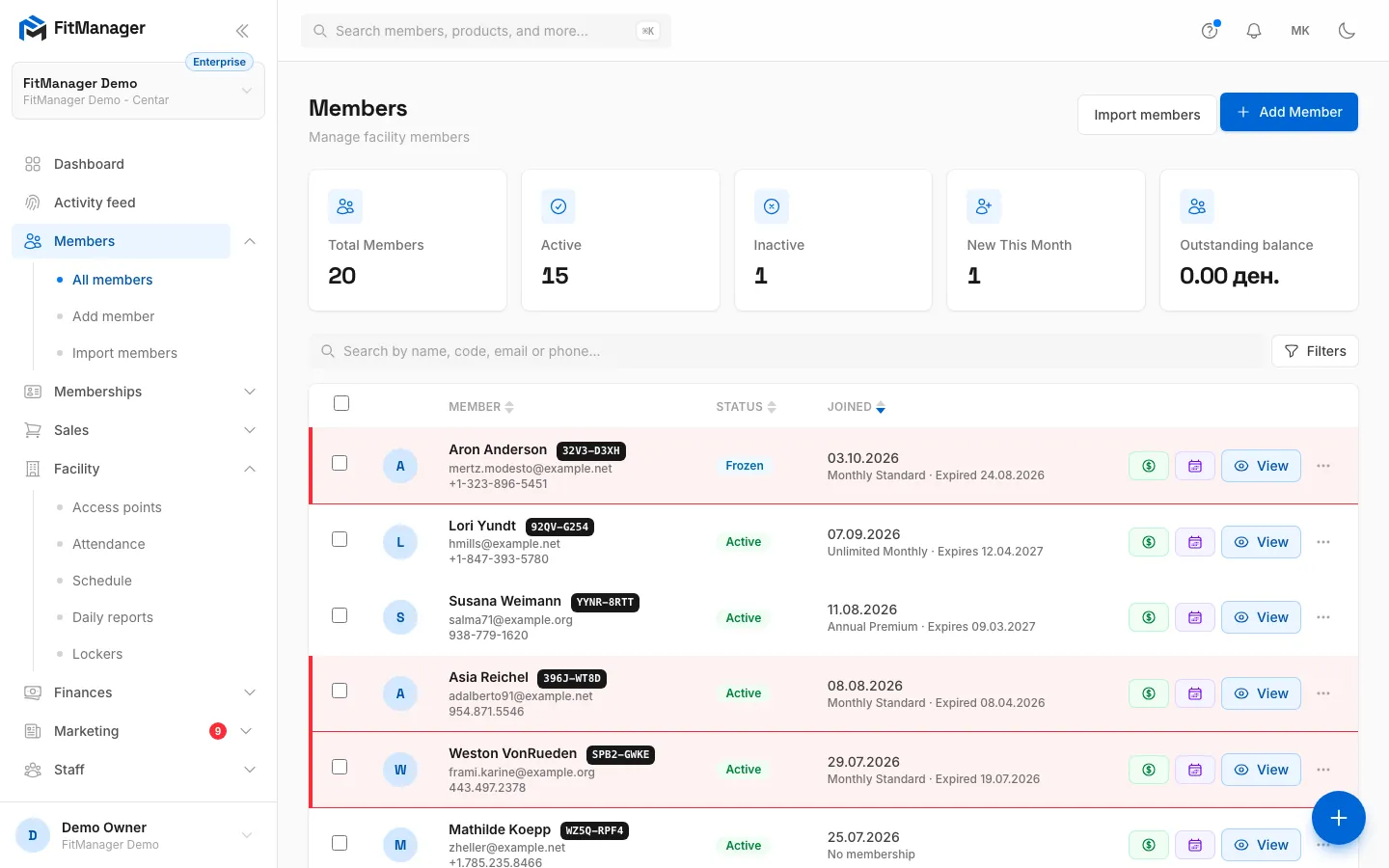 Step 1: On the Members page, search by name, or by the member code with or without the dash.