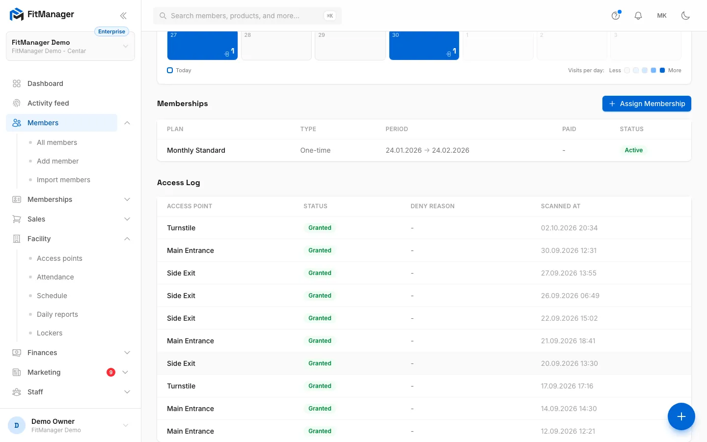 Step 8: The Access Log shows every door scan, granted or denied, with the reason.