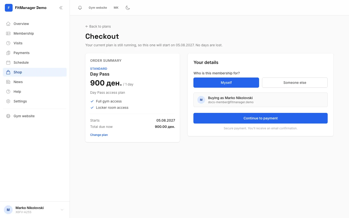 Step 5: Your details are already filled in. Choose Myself, or Someone else to give the plan as a gift.