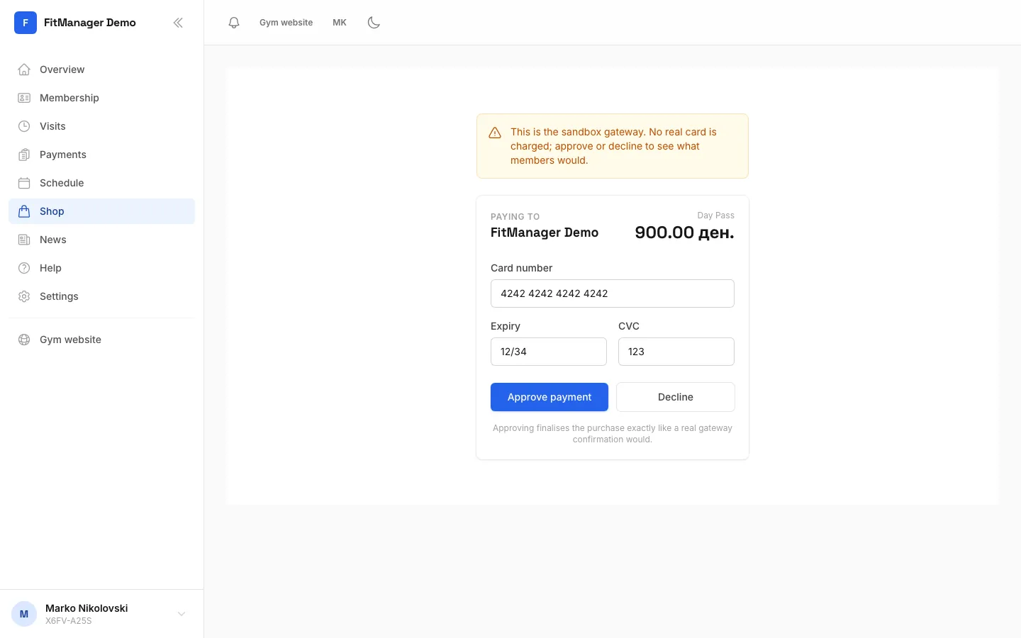 Step 7: Enter your card on the payment page and confirm. This demo uses a test gateway, so nothing is charged.
