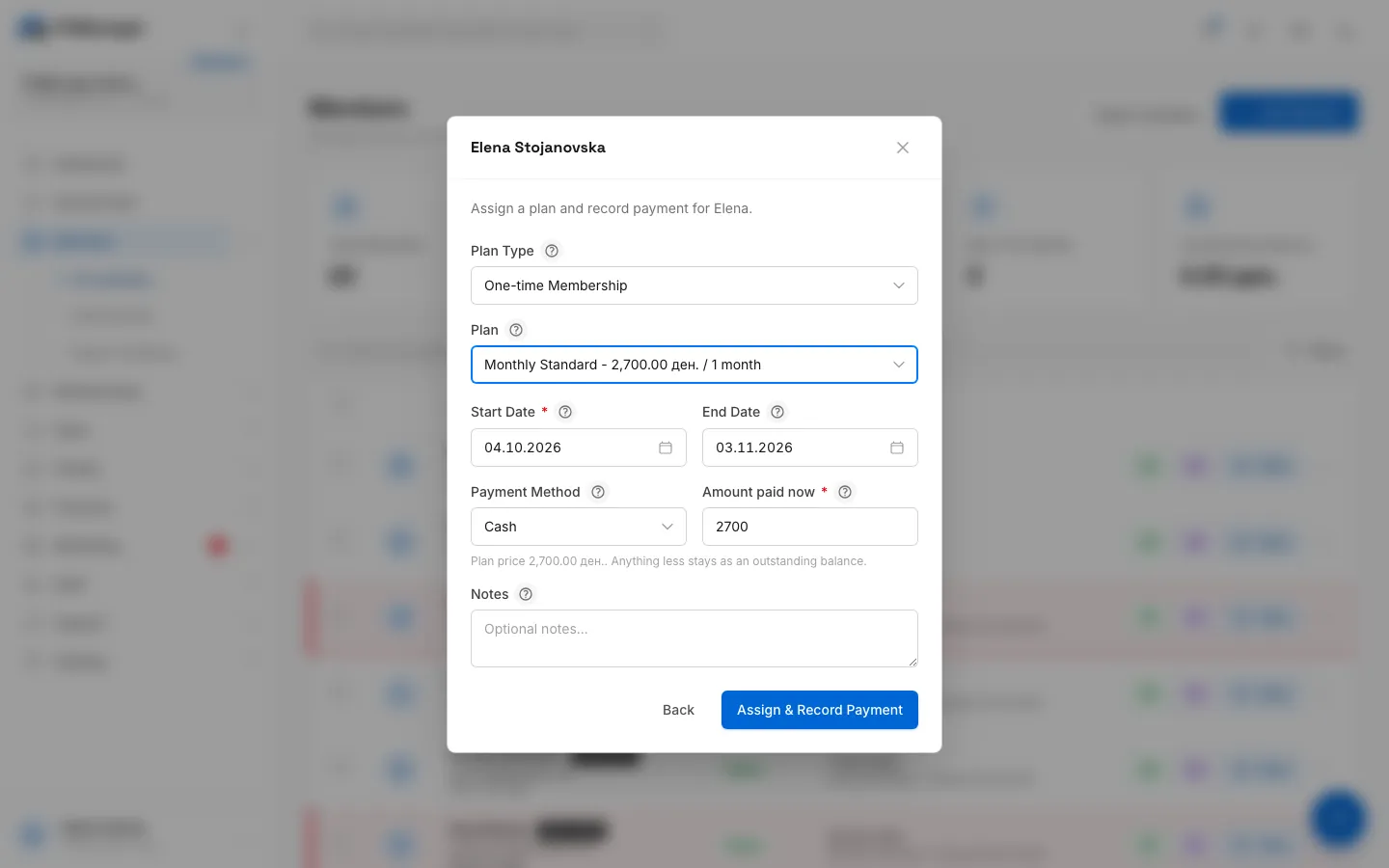Step 7: Amount paid now is the full price. Lower it and the rest stays as an outstanding balance.