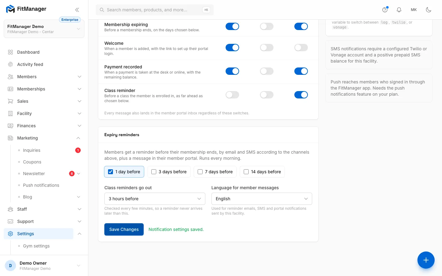 Step 7: The settings are saved and apply to this location from the next message on.