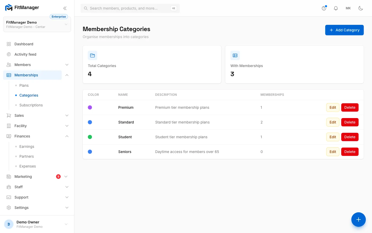 Step 8: Edit or Delete a category from its row. Deleting it keeps the plans, they just lose the category.