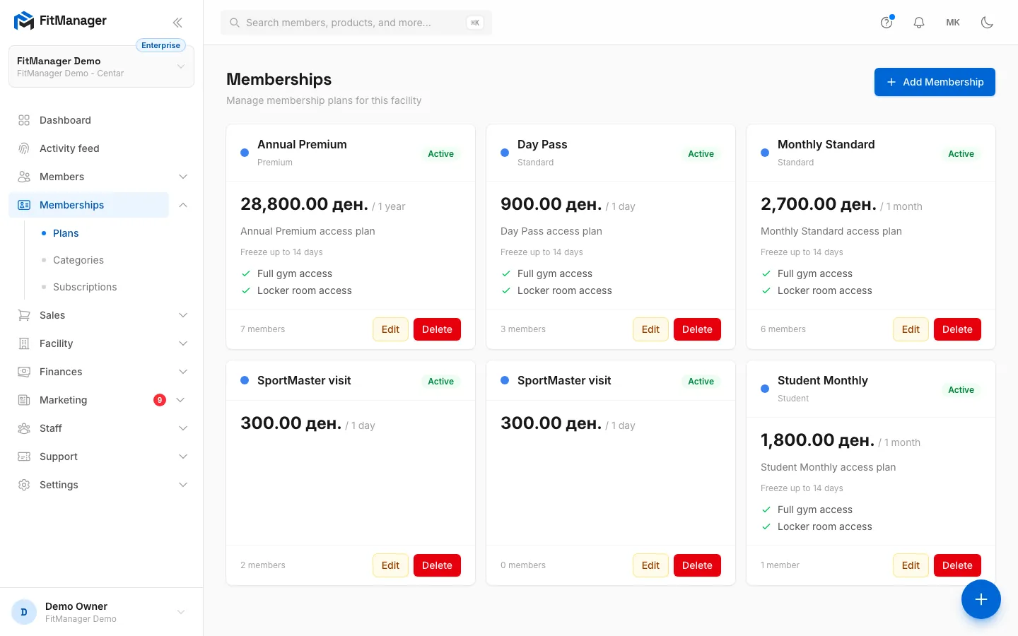 Step 1: On the Plans page, click Add Membership.