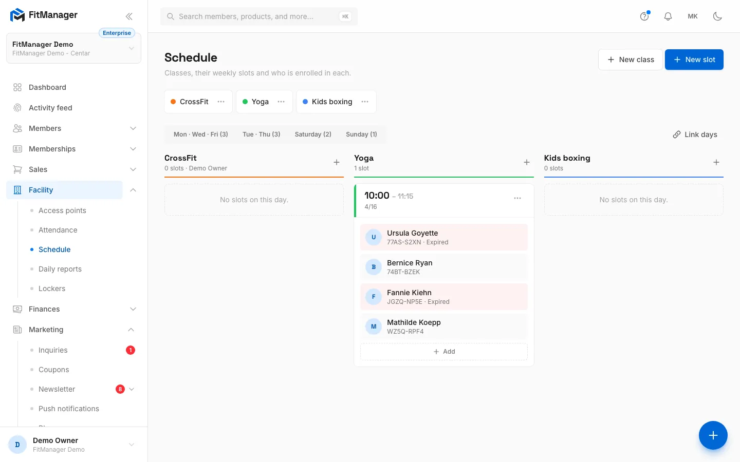 Step 1: On the Schedule page, click New class.