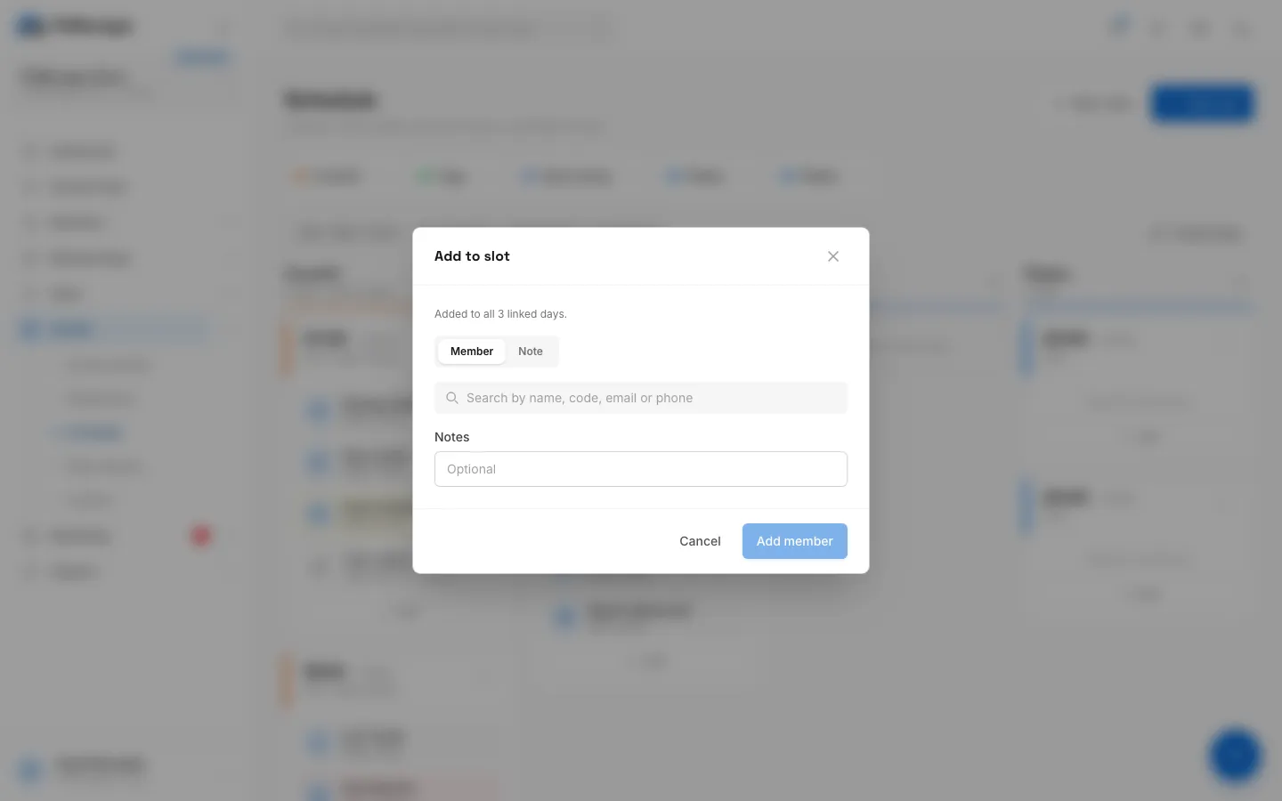 Step 4: Search by name, member code, email or phone.