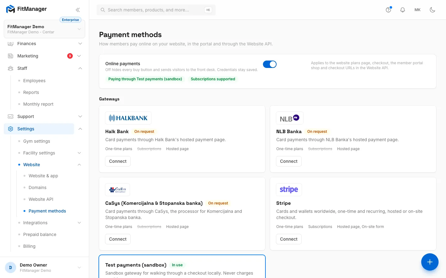 Step 5: Payment methods decides how members pay online.