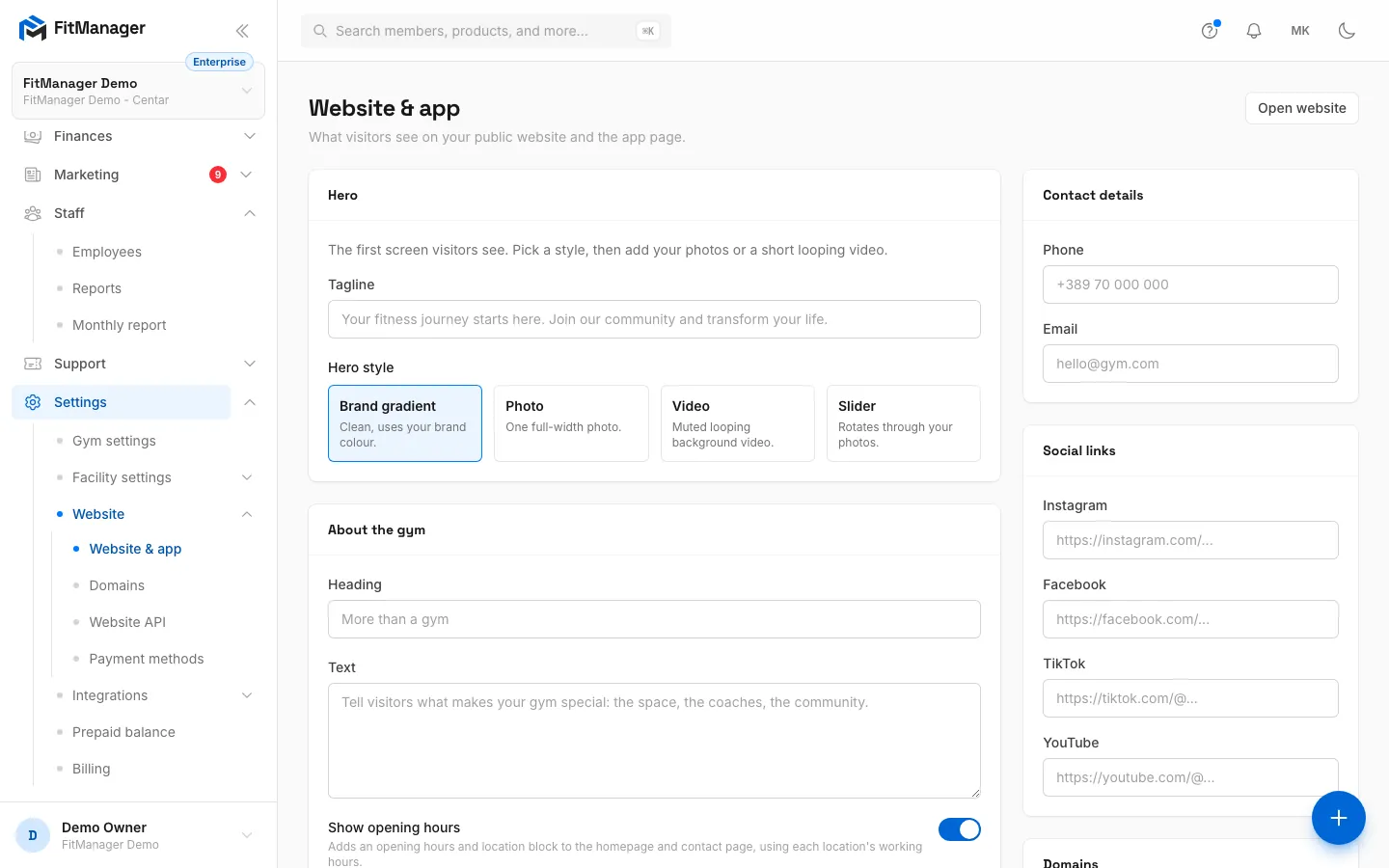 Step 6: Website and app sets up your public website and member portal.