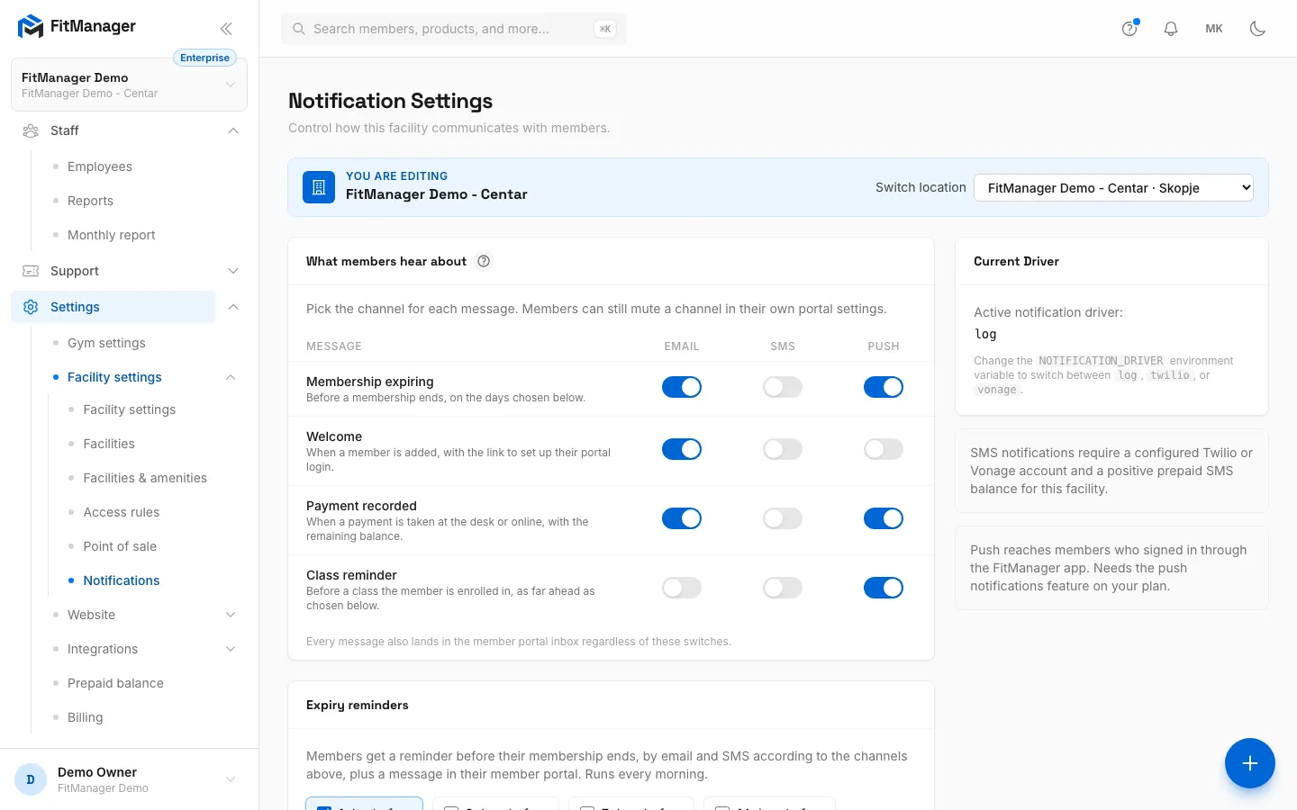 Step 8: Notifications controls the reminders members get.