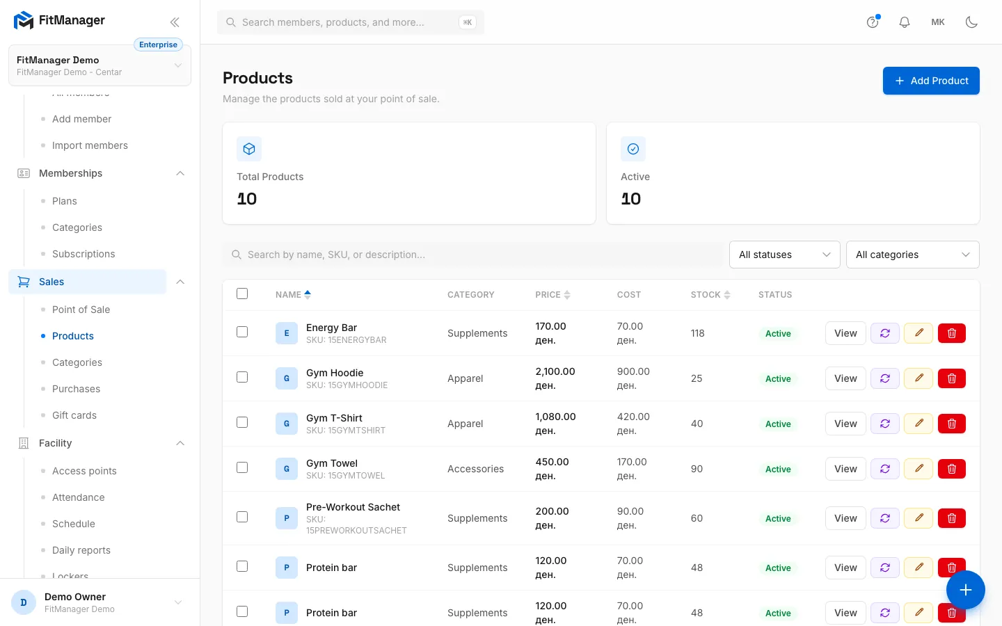 Step 9: Add what you sell at the desk under Sales, Products.