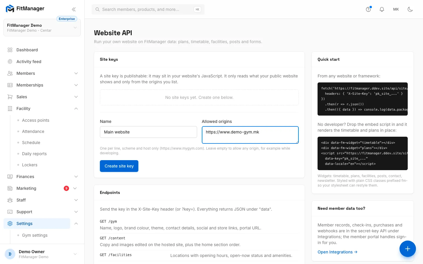 Step 3: Click Create site key.