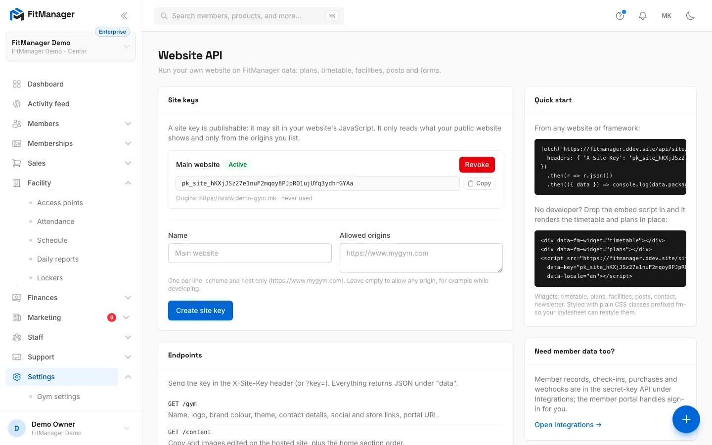 Step 4: The key starts with pk_site_. Copy it with the button next to it.