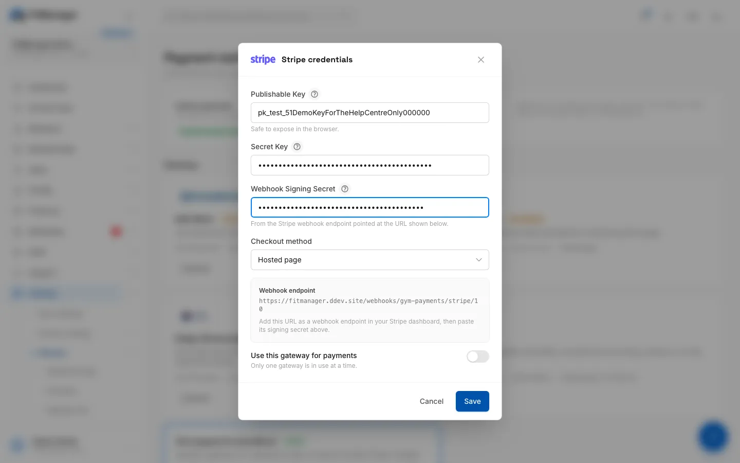 Step 8: Keep Use this gateway for payments on.