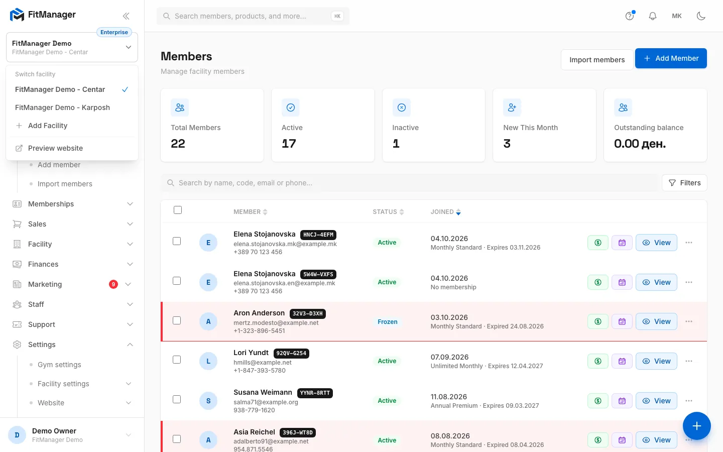 Step 4: Under Switch facility, click the location you want to work in.