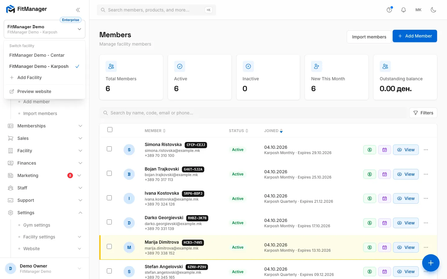 Step 7: Pick the first facility. FitManager remembers your choice for the next sign in.