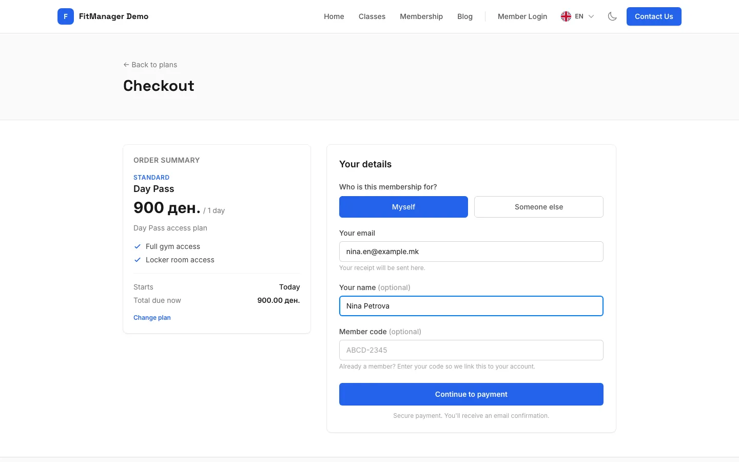 Step 6: Click Continue to payment.