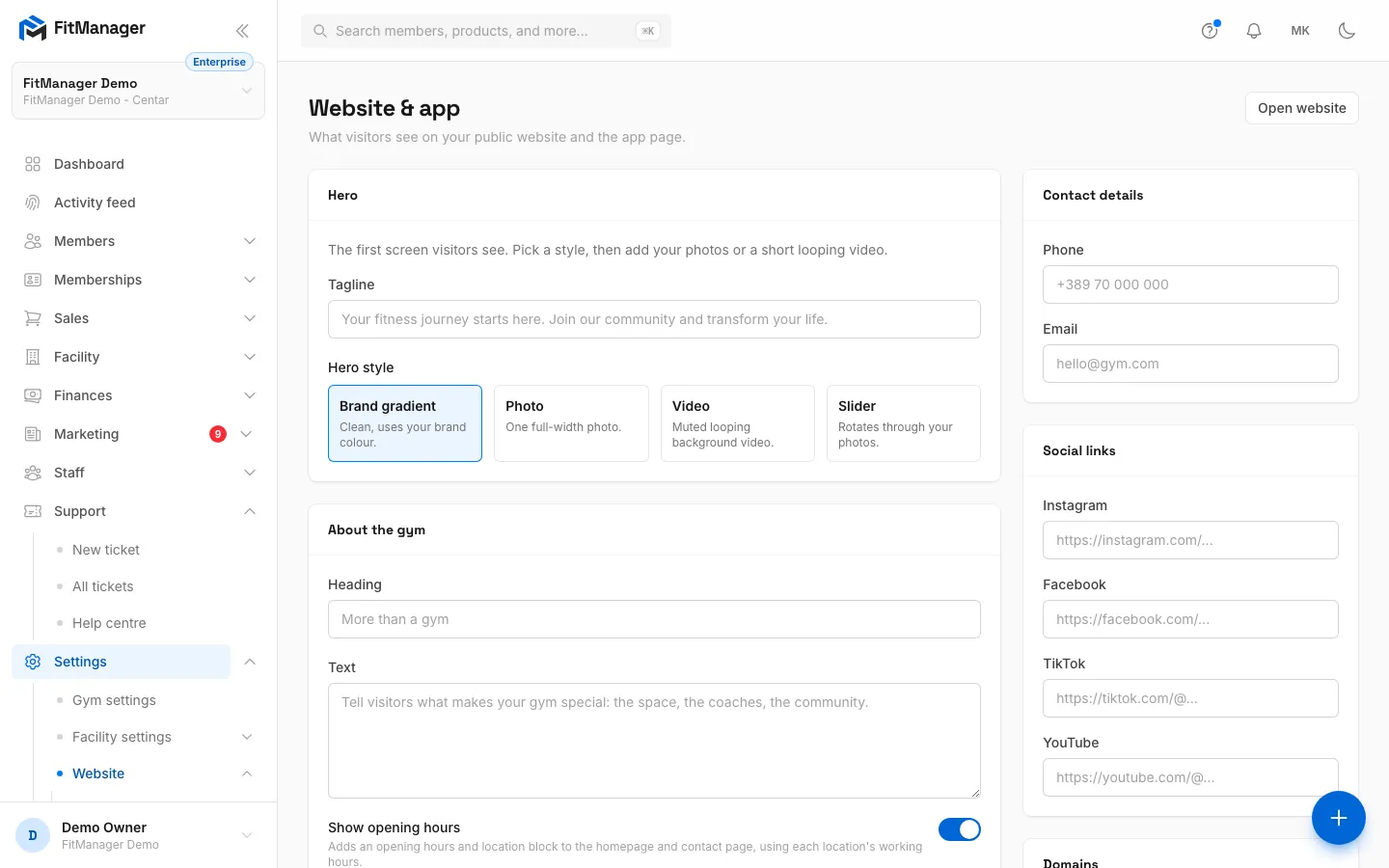 Step 1: Under Hero, pick a Hero style. Slider rotates through your photos.