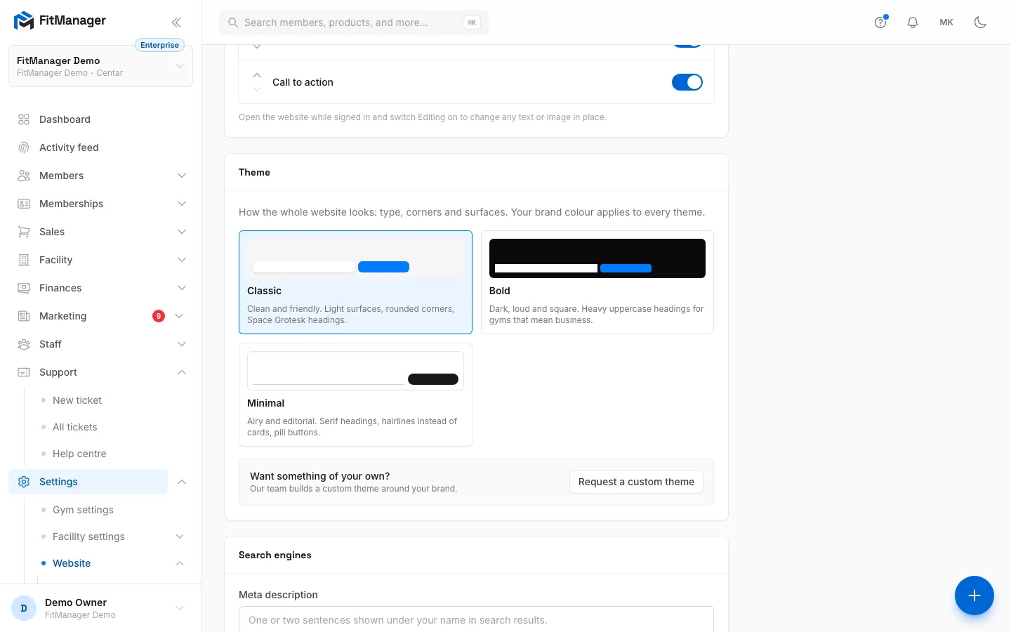 Step 6: Want something of your own? Request a custom theme and our team builds one around your brand.